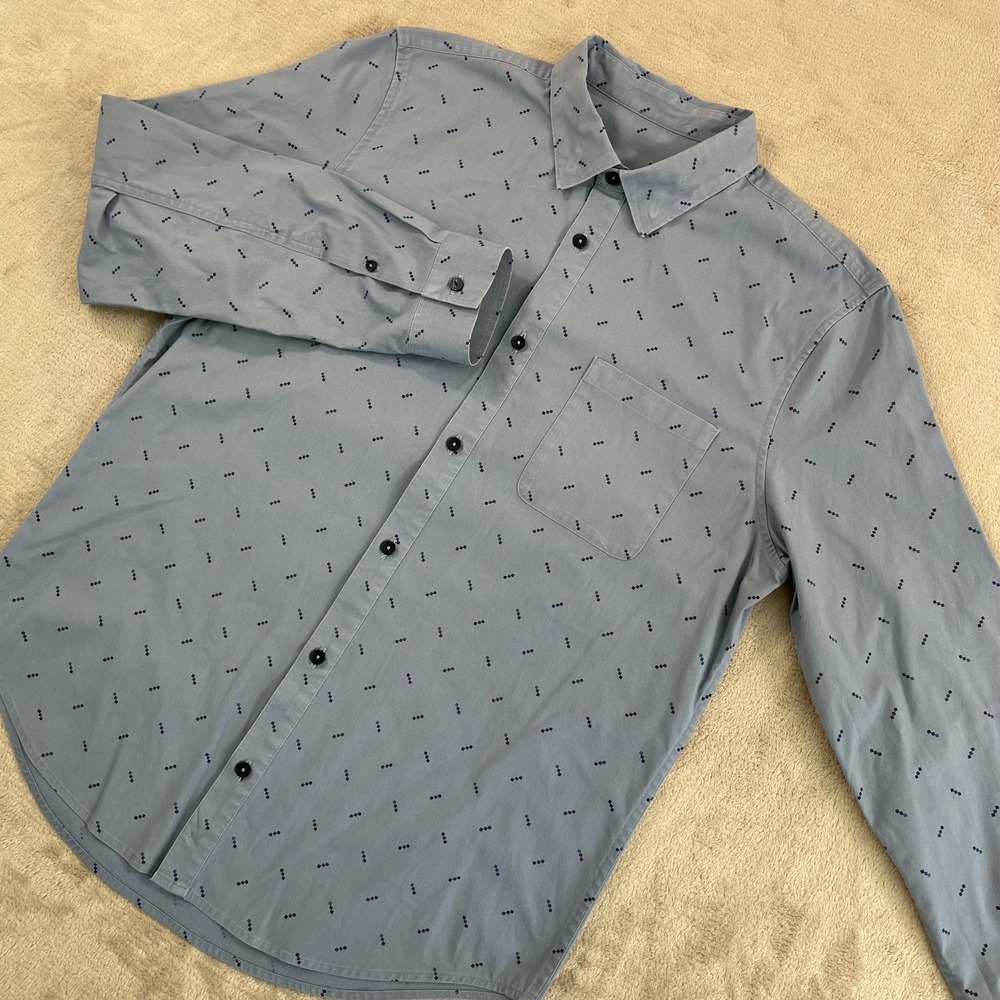 Lululemon Commission Shirt Men Large Blue Geometric AOP Stretch Performance